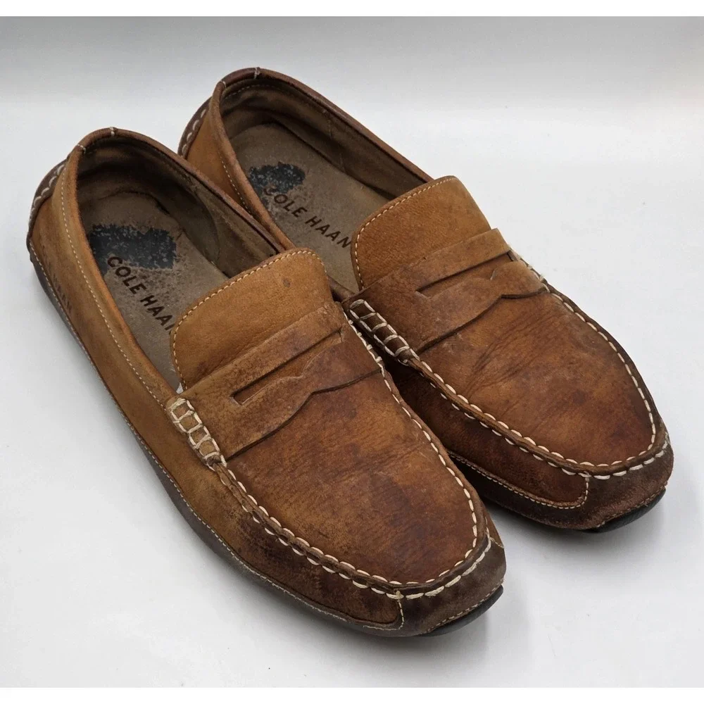 Cole Haan Women's Trillby Driving Shoes Distressed Brown Leather Sz 10.5M